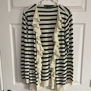 Ralph Lauren Striped Cardigan with Ruffle Trim